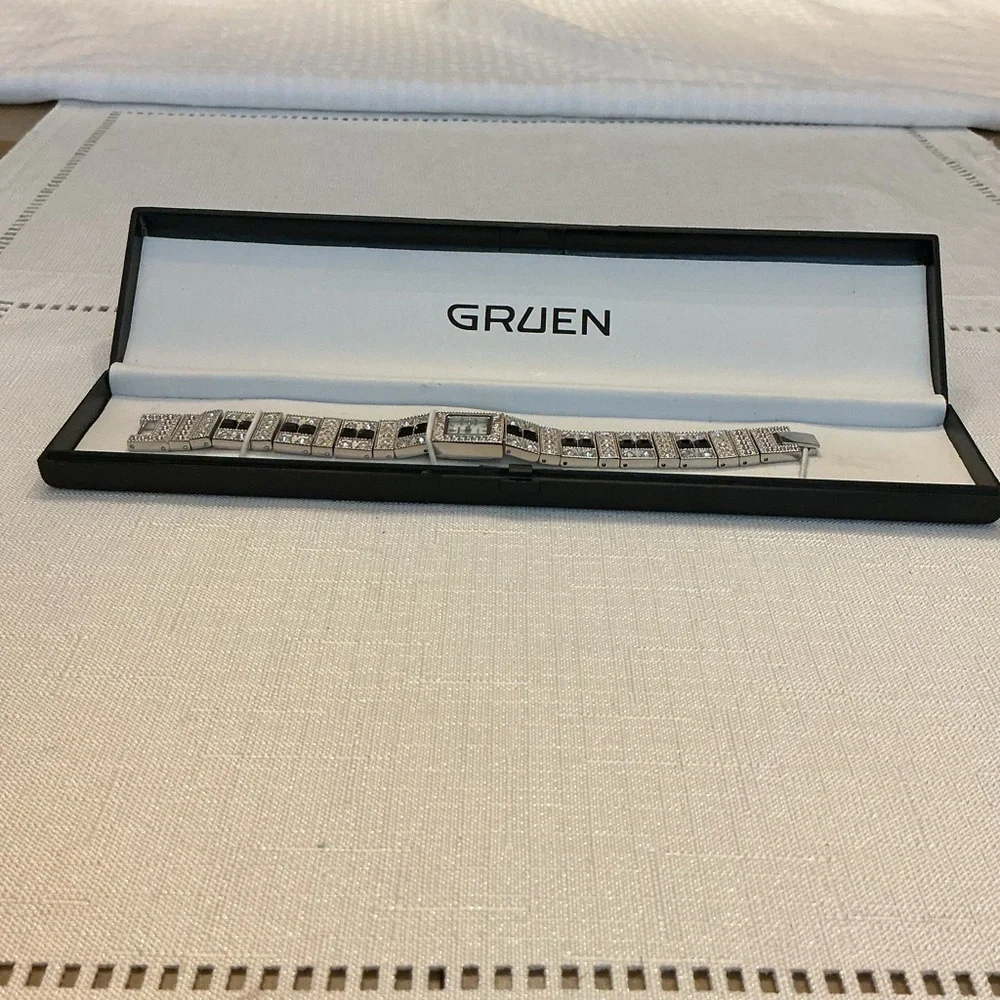 Gruen Vintage Clear Crystal Silver Tone Watch